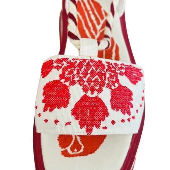 FARM RIO Red Embroidery Cross Stitch Flatform Ankle Lace Up Sandals NEW $285 - Picture 12 of 16